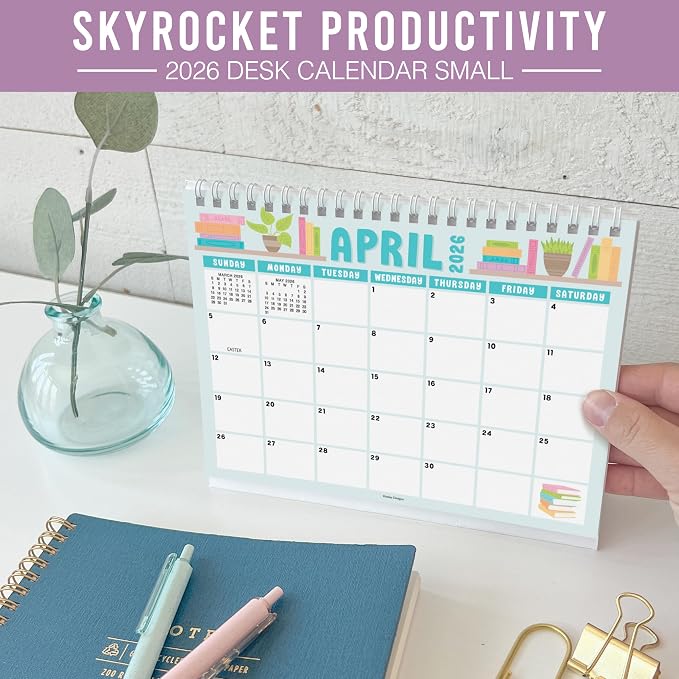 Small Desk Calendar 2026-2027 Standing Flip - 18-Month 2026 Desk Calendar Small for Home, Office & School, Standing Desks Calendars 2026-2027, Mini Desks Calendars, Back to School Teacher Gifts
