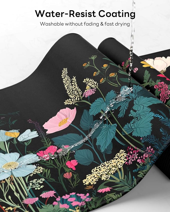 Floral Mouse Pad, 31.5 x 11.8 Large Desk Mat with Stitched Edges & Non-Slip Base, Mousepad for Office, Home, Work, Night Flowers