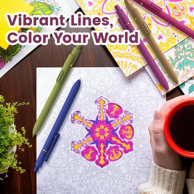 8 Pcs Colored Gel Pens with Fidget, Vintage Color Ink No Smudge | 0.7 Fine Point Smooth, Quick-Drying Ink, Retractable Pens for Coloring Journaling Note Taking, School Office, Student Adults