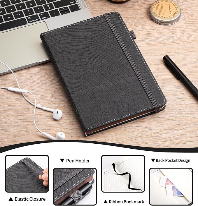 A5 Lined Journal Notebook for Women Men, Tree Ring Leather Journals for Writing, 200 Pages Thick Paper, Daily Journal Notebook for Work, School, Note Taking, Business, Travel, College Ruled