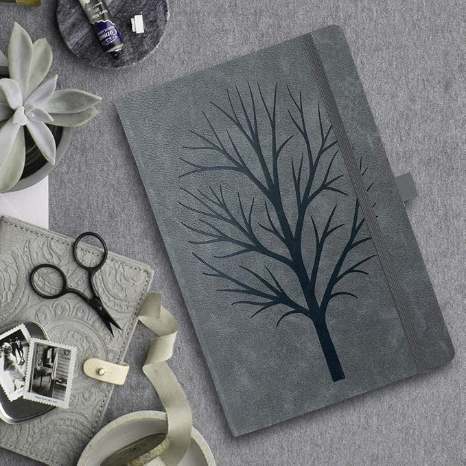 RICCO BELLO Lined Journal Notebook, Granite Tree | Faux Leather Hardcover, College Ruled, 96 Sheets / 192 Pages, 5.7 x 8.4 Inches, Pen Holder
