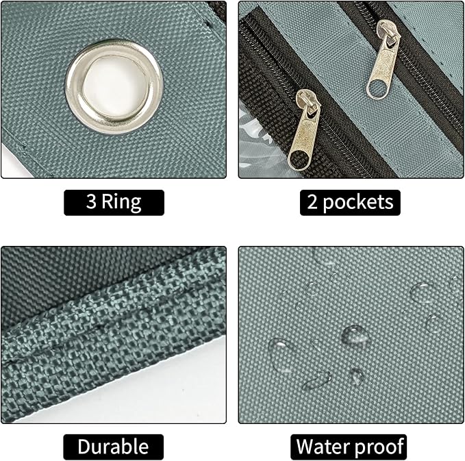 YoeeJob 2 Pack 1 Inch Expandable Zipper Pencil Pouches with Clear Window for 3 Ring Binder, Suitable for School & Office (Grey)