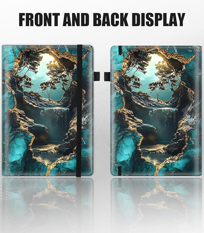 Hardcover Executive Notebooks, A5 PU Leather Lined Journal Notebook, 200 Pages Thick Paper Subject Notebooks for School,Work,Home Writing Business Notebook, Diary Book ，Golden Bonsai Falls Art