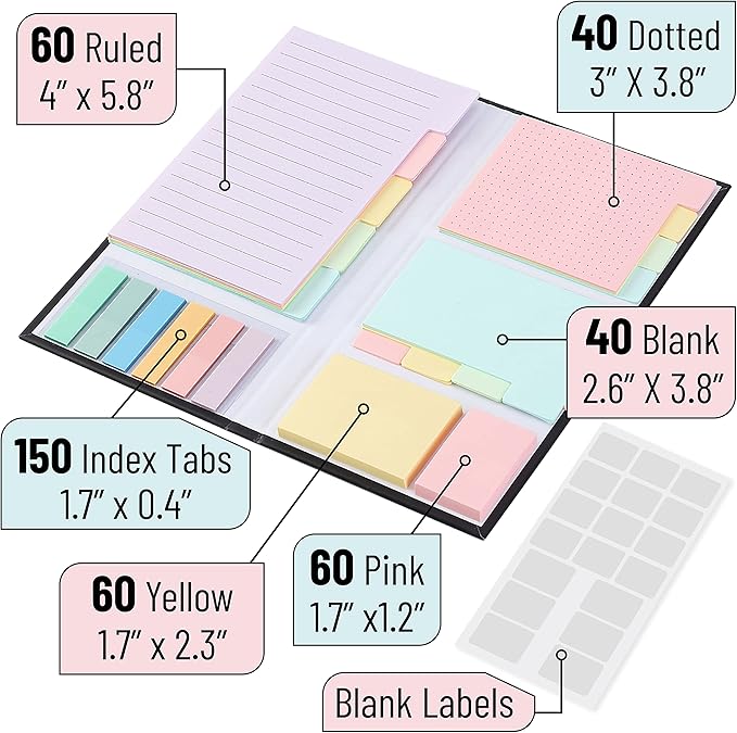 Mr. Pen- Sticky Notes Set, 410 Pack, Ruled | Dotted & Blank Notes with 150 Index Tabs, Divider Sticky Pads for Bible Study, Office, School, Planning