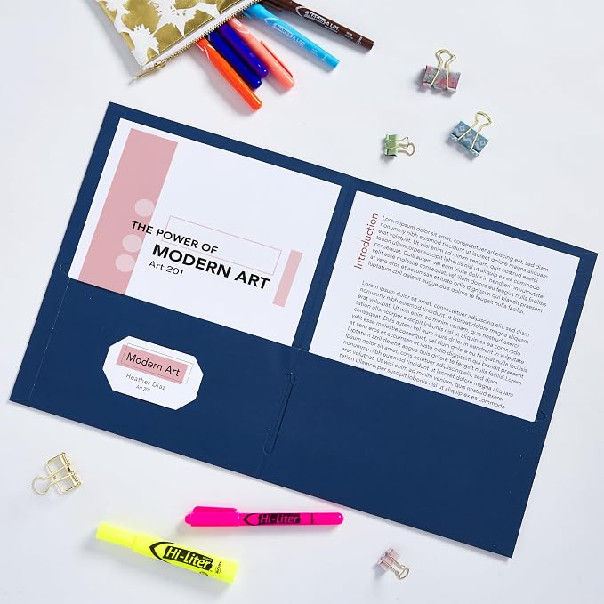 Avery Two Pocket Folders, Holds up to 40 Sheets, Business Card Slot, Ideal for Portfolios, Presentations and School, Dark Blue, 25 per Box, 125 Total (5 Packs of 47985)