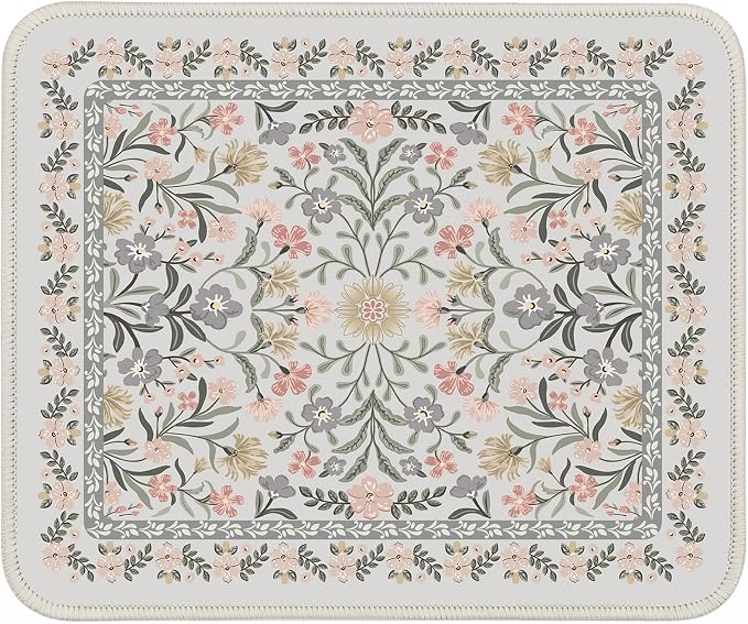 iCasso Aesthetic Small Floral Mouse Pad, Mini Portable Travel Mousepad, Anti-Slip and Comfortable Cloth Mouse Mat 7.9"x9.5" with Stitched Edges for Computer, Laptop, Office, Home(Gray Floral)
