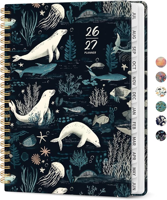 Planner 2026-2027, Academic Year Monthly and Weekly Calendar Planner, Jul 2026 - Jun 2027, Hardcover Teacher Student Planning Agenda book with Tabs, Perfect for School Office Supplies, 6.3" x 8.5" - Secret Sea