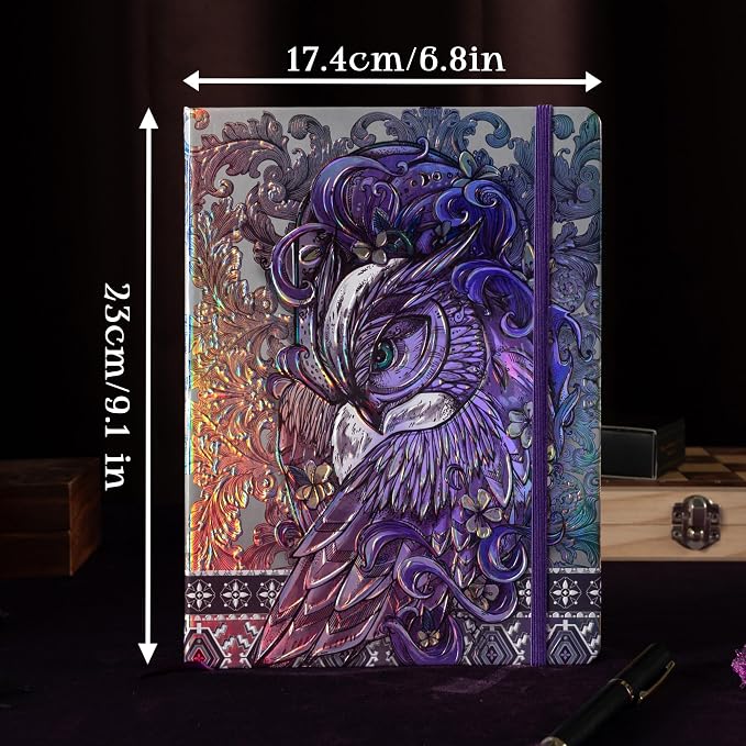 MGGAO B5 Lined Journal Notebook, Aesthetic Owl Embossed, Hardcover | Wide Ruled, 6.8" X 9.1", 192 Pages, Ribbon, Elastic Band, For Women & Men, For School & Office, Writing & Note Taking