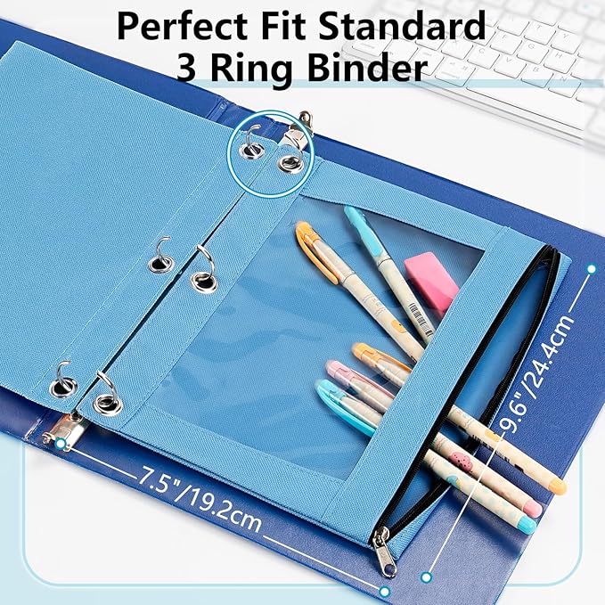 Forvencer 3 Ring Binder Pencil Pouch with Smooth Zipper, Clear Window Pencil Case, Big Capacity Pencil Bag with 3 Reinforced Grommets, Green