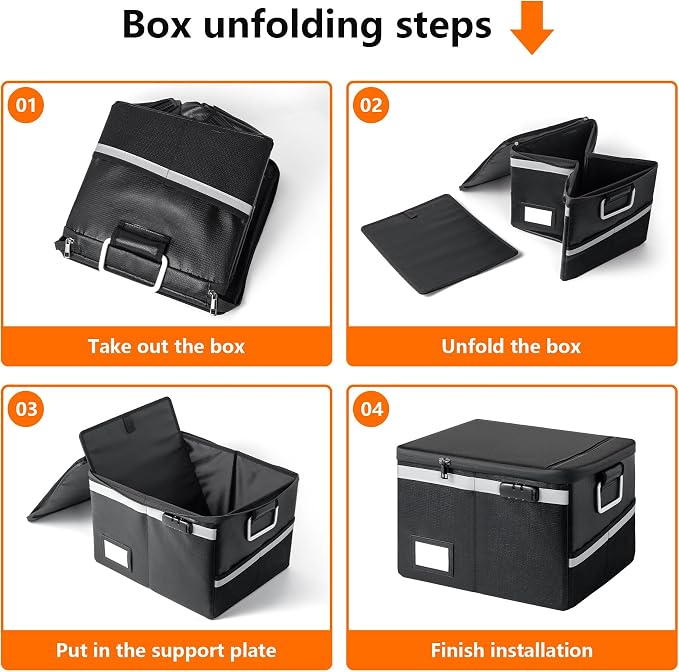 Fireproof Waterproof Document Box with Lock Collapsible Portable File Organizer Hard Shell Storage for Hanging Letter Legal Folders Home Office Safe Orange 15.7x11.2x10.2in