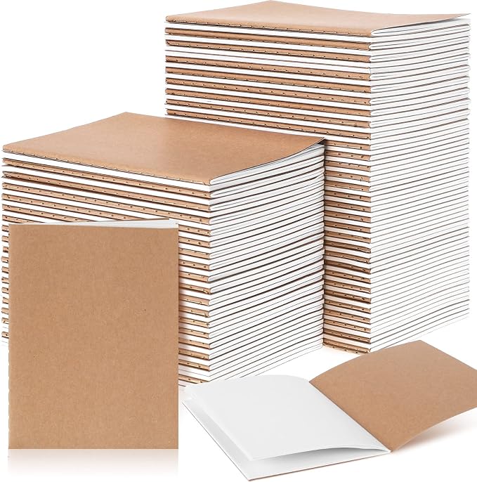 Handepo 150 Pack A6 Kraft Paper Notebooks Blank Page Mini Notebooks Bulk Sewn Travel Journal Kraft Pocket Memo Pad Unlined Subject Notepads for Travelers Students Classroom School Supplies(Brown)