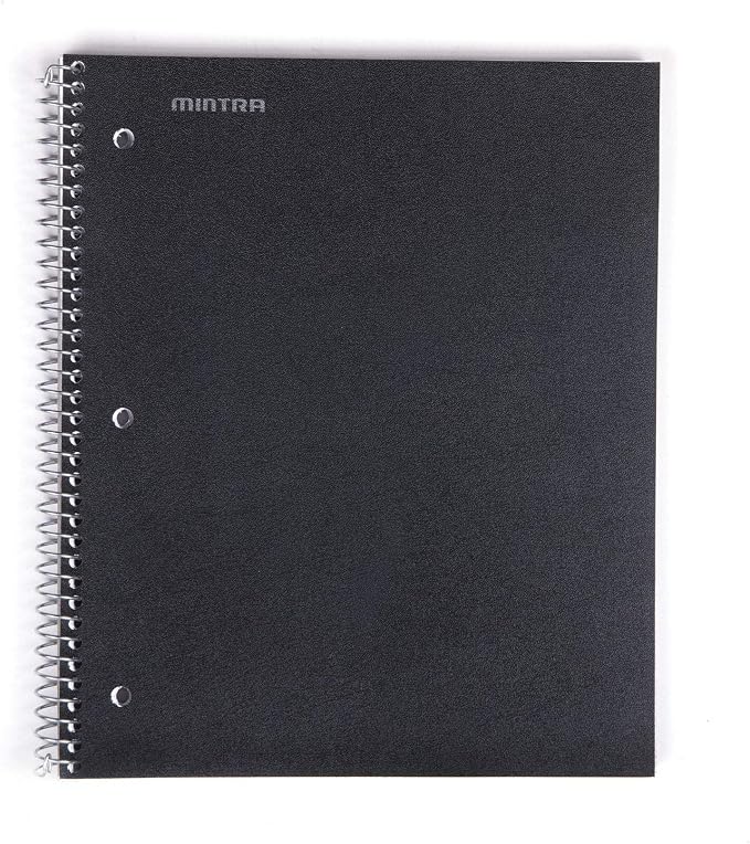 Mintra Office Durable Spiral Notebooks, 1 Subject, (Black, 4x4 Graph 1pk), 100 Sheets, Poly Pocket, Moisture Resistant Cover, School, Office, Business, Professional