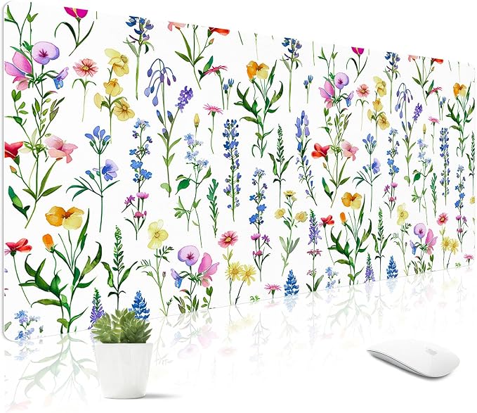 Mouse Pad Leather Desk Mat Large Keyboard Cute Office Desktop Computer Laptop XXL Long Big Aesthetic Modern Design Women Girls Gaming Gamer Oversized Wide Mousepad 31.5"x15.7", White Floral