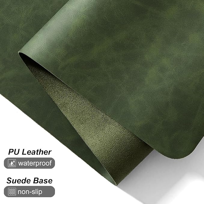 Distressed Leather Desk Mat - Non-Slip PU Leather Desk Pad Protector - Large Waterproof Mouse Pad Computer Keyboard Desk Mat Desk Accessories for Office & Home (Forest Green, 23.6"x15.7")