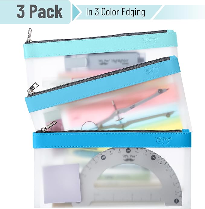 Mr. Pen- Clear Pencil Pouch, 8.50"x4.25", 3 Pack, Durable TPU Material | Medium Water-Resistant Pencil Bags with Smooth Zipper, Multipurpose Clear Pouch for Stationery, School, Office
