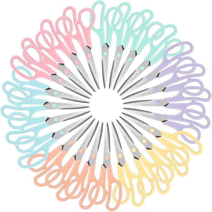Scissors Set of 24-Pack, 8" Scissors All Purpose Comfort-Grip Handles, Sharp Scissor for Office Home School Craft Sewing Fabric Supplies, High/Middle School Student Teacher, Right/Left Hand