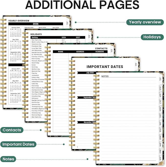 Planner 2026-2027, Academic Monthly and Weekly Calendar Planner for Women, July 2026 - June 2027, Hardcover Pretty Agenda Planner Book with Tabs, Spiral Daily Organizer for School Office Home Supplies, 8.5" x 11" - Forest Botanica