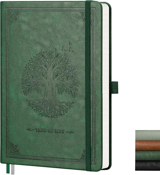AHGXG Graph Grid Paper Notebook, 192 Pages, A5 Medium Size (5.7'' x 8.3'') | 5 Squares per Inch, Leather Hardcover, 100 GSM Thick Paper, for School, Students, Math, Engineering (Dark green)