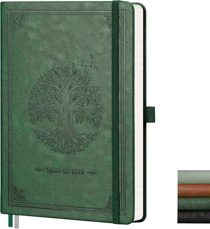AHGXG Lined Journal Notebook, 192 Numbered Pages, A5 Size (5.7'' x 8.3'') | College Ruled Notebook for Men & Women, Writing, Work & Office, Leather Hardcover, 100 GSM Thick Paper (Dark green)