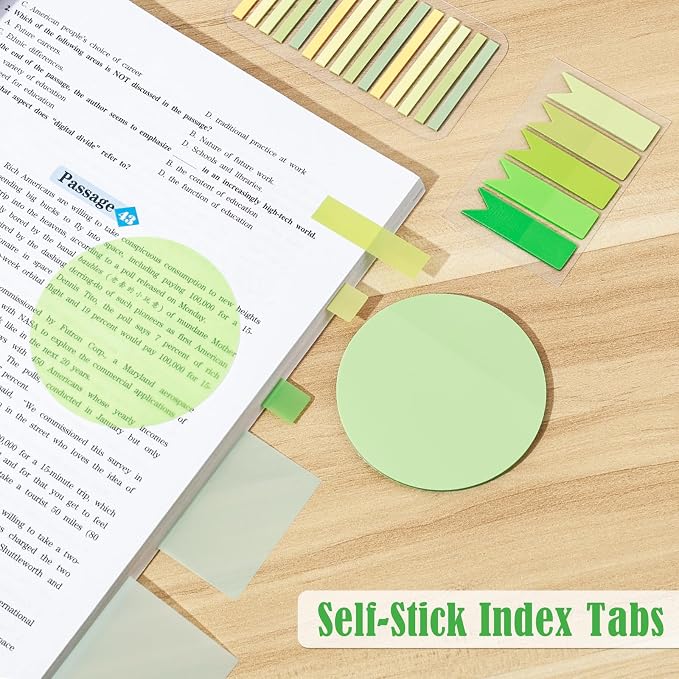 BAYTORY 1240 Sheets Transparent Sticky Notes, Clear Annotation Kit (Green) | 3 x 3 inch Page Markers, Translucent Self-Stick Index Tabs for Reading Bible Office Journaling