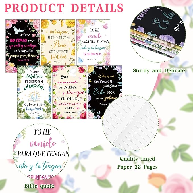 Colarr 12 Sets Christian Bulk Gifts for Women Bible Verse Pens Notebooks Religious VBS Scripture Ballpoint Pens Bookmarks Journal for Easter Sunday School Church Inspirational Supply(Spanish Flowers)