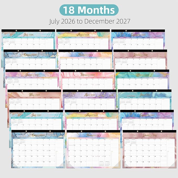Tcamp Desk Calendar 2026-2027, Large Desktop/Wall Monthly Calendar (Jul. 2026 - Dec. 2027) 17'' x 12'', 18 Months Desk Pad Calendar for Home School Office