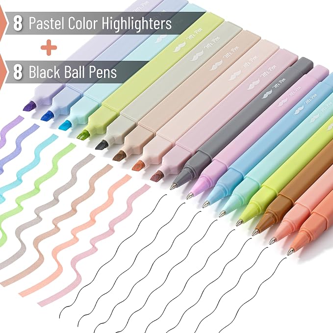 Mr. Pen- Aesthetic Highlighters and Ballpoint Pens No Bleed, 16 Pack | Pastel Colors, Bible Highlighters and Pens No Bleed, Fast Dry and No Smear for Bible Journaling, Planner, School Supplies