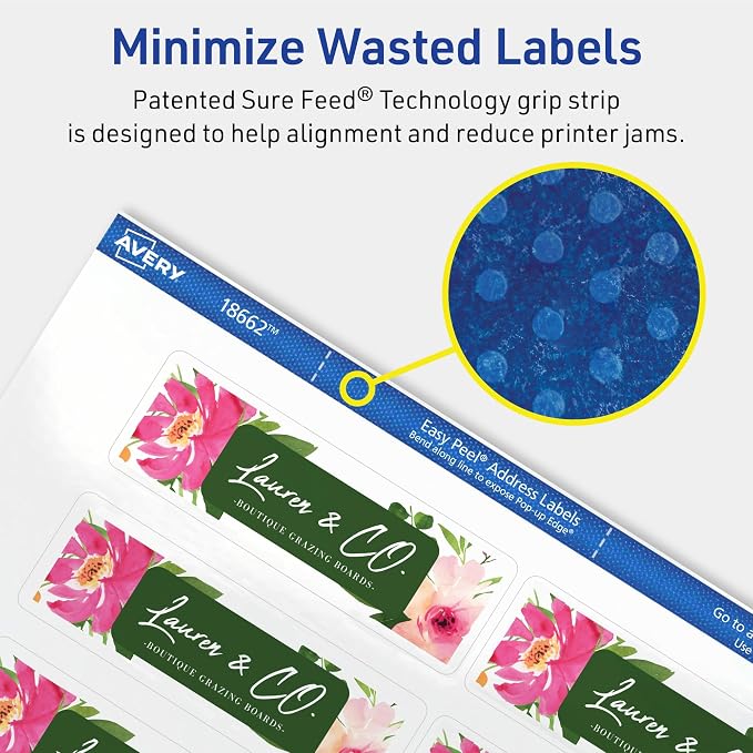 Avery Printable Address Labels, Sure Feed Technology, 1-1/3" x 4", Matte Clear, Permanent Adhesive, Inkjet Printable, 140 Blank Mailing Labels, Great Product Merchandising, Jars, and More (18662)