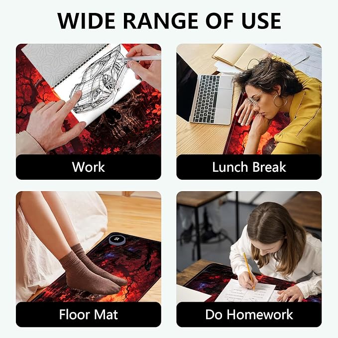 Large Heated Mouse Pad–23.6" x 14.2" Desk Mat for Office | 3 Adjustable Heat Levels,Auto Shut-Off After 3 Hours for Safety,Keeps Hands Warm While Working，Skeleton Tomb