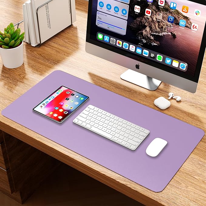 Leather Desk Pad Protector, Waterproof Mouse Pad, PU Desk Mat, Office Desk Cover, Desk Writing Mat for Office/Home/Work/Cubicle (Purple) 31.5x15.7 in