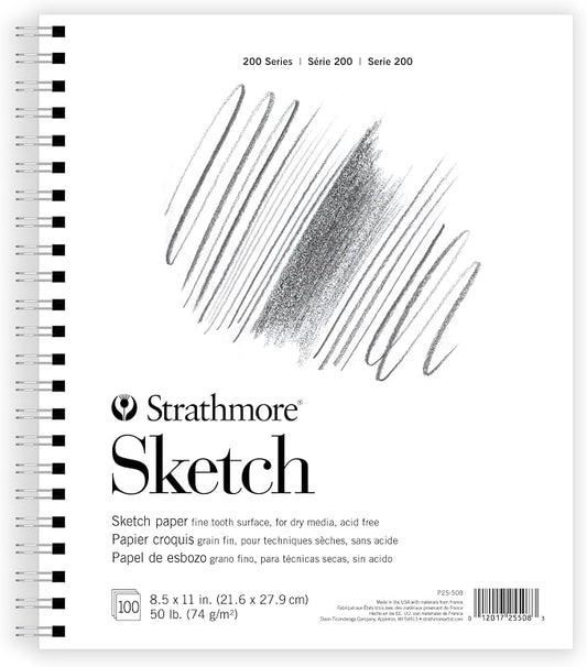 Strathmore 200 Series Sketch Pad, 8.5x11 inch, 100 Sheets, Side Wire - Artist Sketchbook for Drawing, Illustration, Art Class Students (Pack of 12)