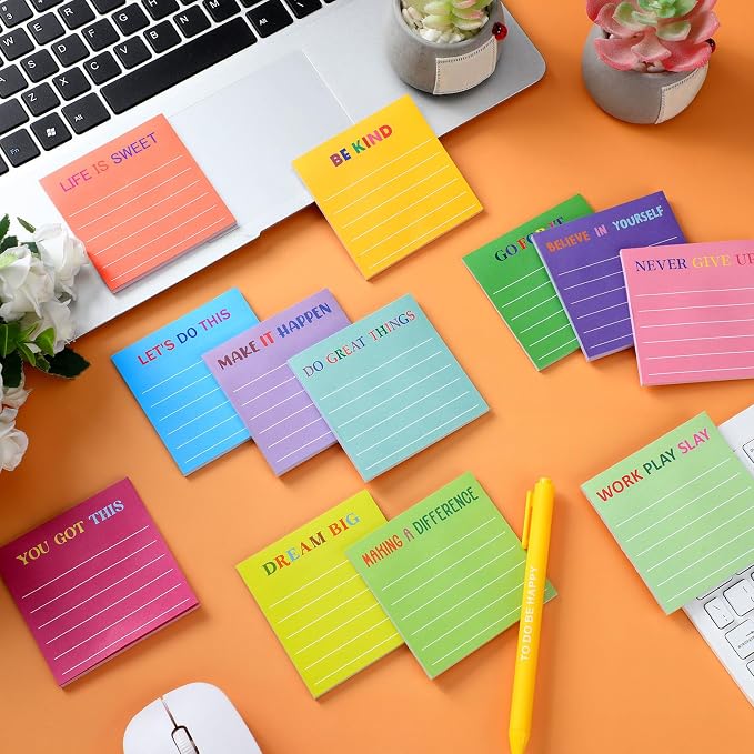 Yinder 48 Pcs Inspirational Sticky Notes, Back to School Supplies, Cute Motivational Sticky Notes Pad Employee Appreciation Gifts Bulk for Teacher Coworker Office 3 x 3'' (Motivational,Dark Color)