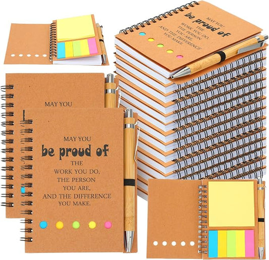 16 Sets Spiral Notebooks Sets Employee Appreciation Gifts Bulk with Sticky NotepadInspirational Journals with Retractable Bamboo Pens Encouragement Notepad Thank You Gifts for Staff Teacher Coworker