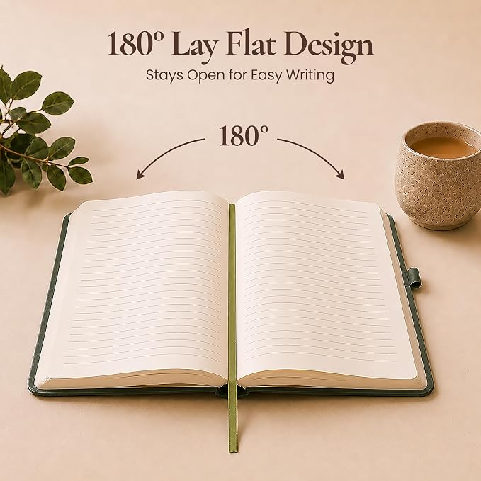 Lined Journal Notebook Hardcover Leather Bound 200 Pages A5 Green Diary | College Ruled 5.7x8.4" Journaling Notebooks for Men & Women, Writing for Personal, Small Travel Daily Note Book Tree of Life