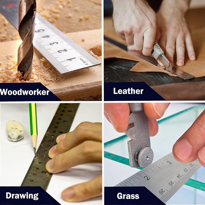 Metal Ruler 18 Inch: [1 Pieces 18 Inch] Non-Slip Cork Backing Rulers with Inch and Centimeters Prevent Ink Leakage:for School Office Drawing Engineering