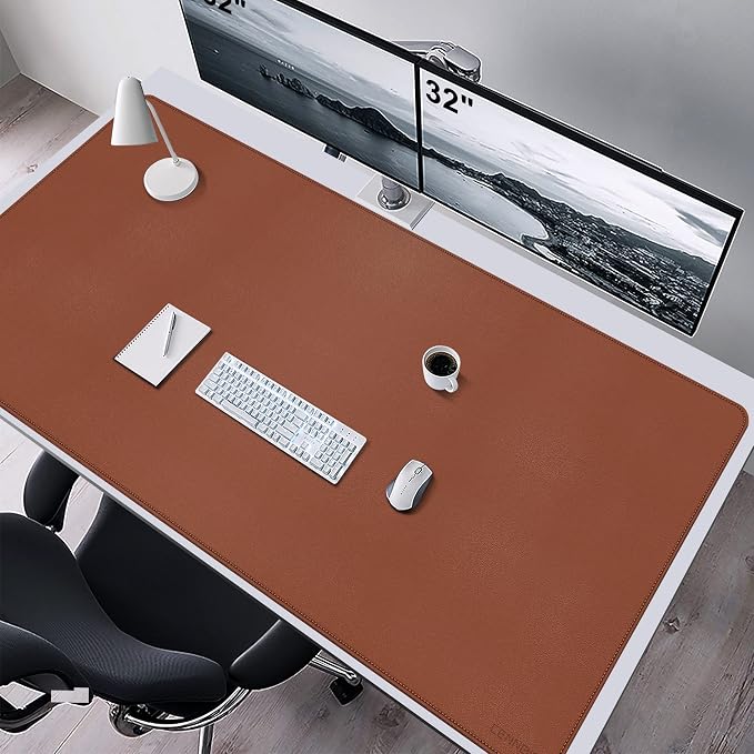 CENNBIE Leather Desk Mat,63" x 31.4" Desk Pad for Full Desk (Brown) | Premium stitched edges resist wear. Easy to clean. Protects desk from spills, stains & scratches. Smooth glide. Office & home