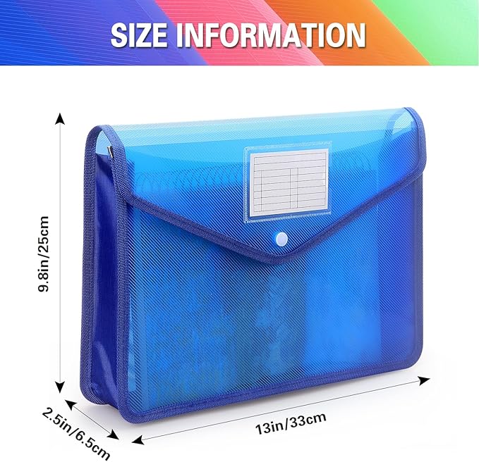 Tamaki Plastic Expanding File Folder, Fit Letter/A4 Size, Blue, 1 Pack | Transparent envelopes with Snap Closure, No Dividers, Large Capacity