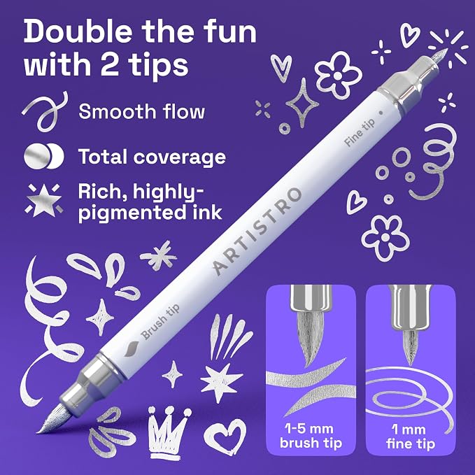 ARTISTRO 12 Silver Acrylic Paint Markers - Paint Pens for Drawing - For Fabric, Rock, Glass, Wood, Molds - Arts & Crafts Gift for Adults, Teens, Kids, Classroom Must Haves & School Supplies