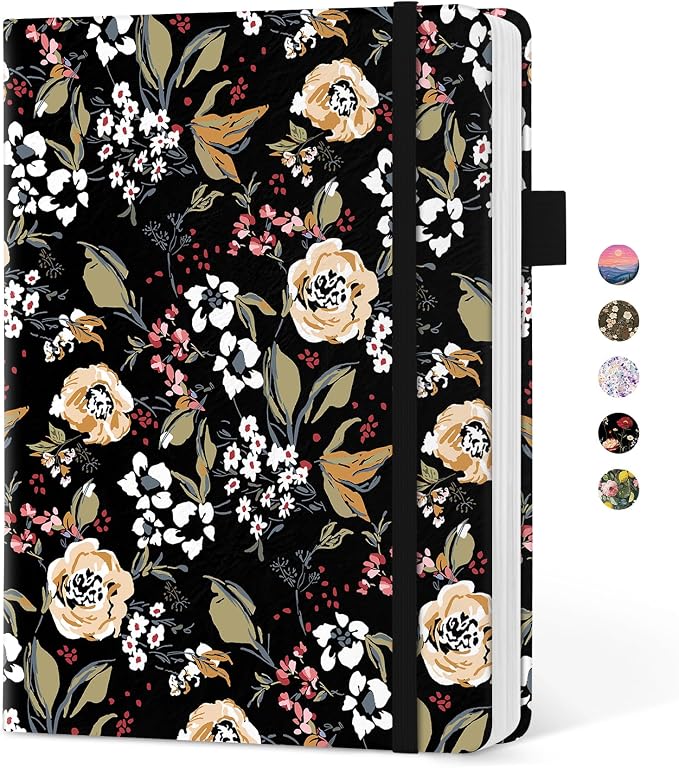 Taja Aesthetic Lined Journal for Women, Pretty 6" x 8" Notebook for Work & Note with 160 College Ruled Pages, Hardcover Leather Notebook for Journaling, Note Taking, Bible Study, Vintage Blooms