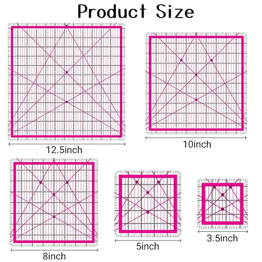 5 Quilting Rulers,Quilting Square(3.5",5", 8",10",12.5") | Square Rulers,Square Quilting Rulers,Quilting Square Ruler, Square Ruler for Quilting
