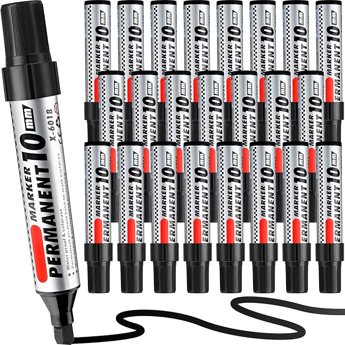 Thenshop 24 Pack Jumbo Permanent Markers Bulk: Large Chisel Tip Permanent Markers Quick Drying Waterproof Pallet Pens for Office Logistics Company and More(Black)