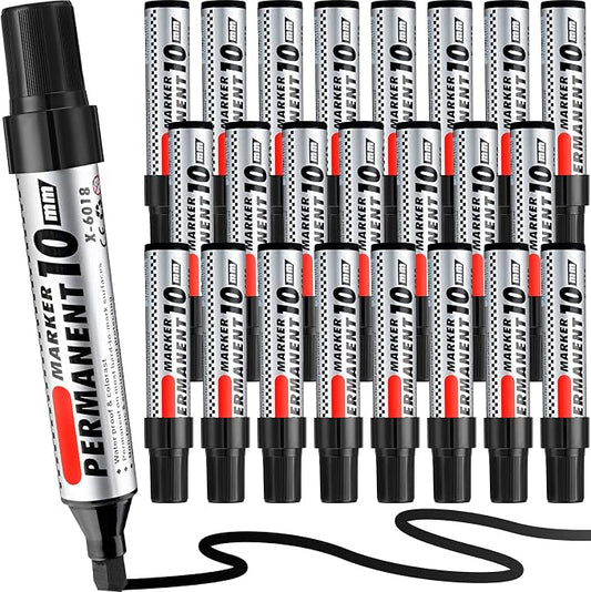 Thenshop 24 Pack Jumbo Permanent Markers Bulk: Large Chisel Tip Permanent Markers Quick Drying Waterproof Pallet Pens for Office Logistics Company and More(Black)