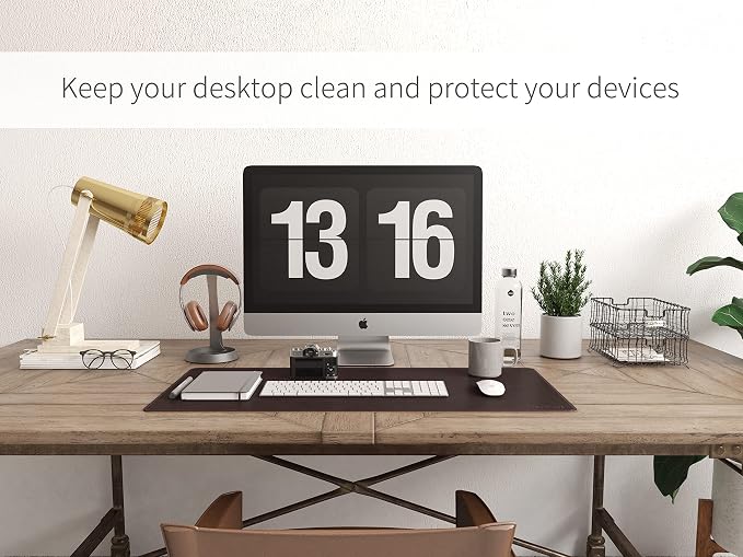 RENMTURE Dual-Sided Mouse Pad, Natural Cork & PU Leather Large Desk Pad for Office and Home Work, Desk Protector Non-Slip, Waterproof, Easy Clean (Dark Coffee, 36"x17")