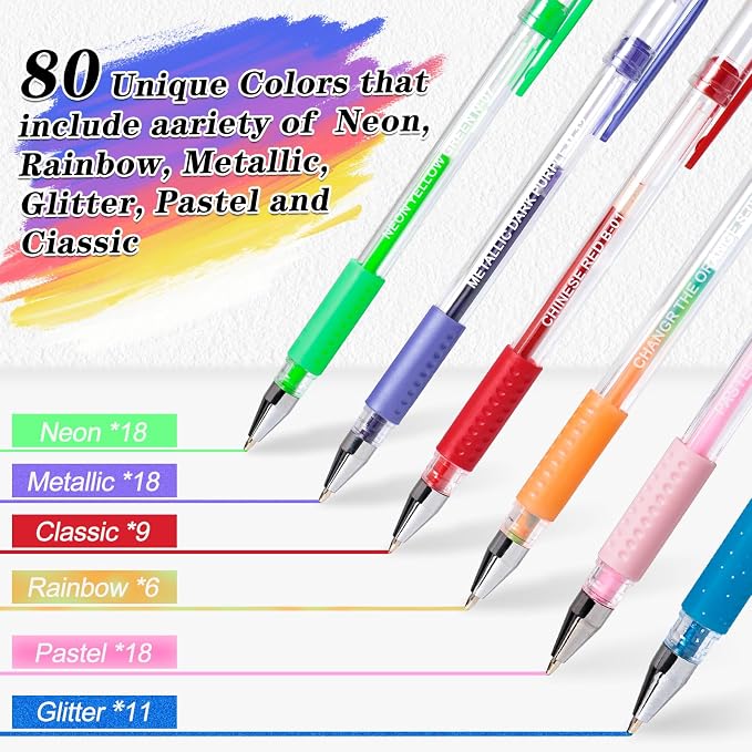 Aen Art Gel Pens for Adult Coloring Books, 160 Pack Artist Colored Gel Pen with 40% More Ink, Black Case. Perfect for Drawing Doodle Crafts Journaling Planner