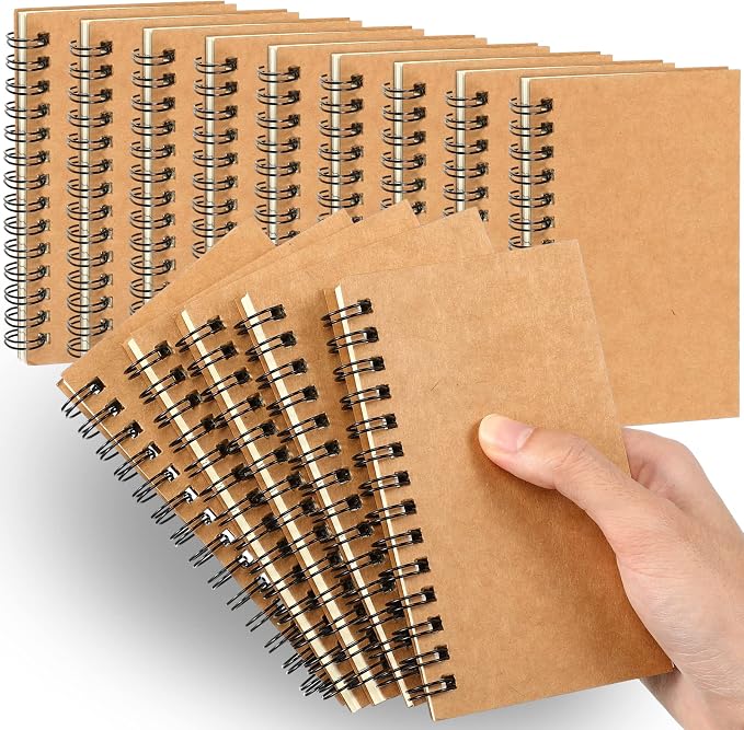 Jutom 18 Pcs Small Spiral Notebooks Memo Pads 3x5 Bulk Small Pocket Notepads Back to School Supplies Mini Notebook with Lined Mini Journals for Office & Work, 120 Pages (Kraft Color)