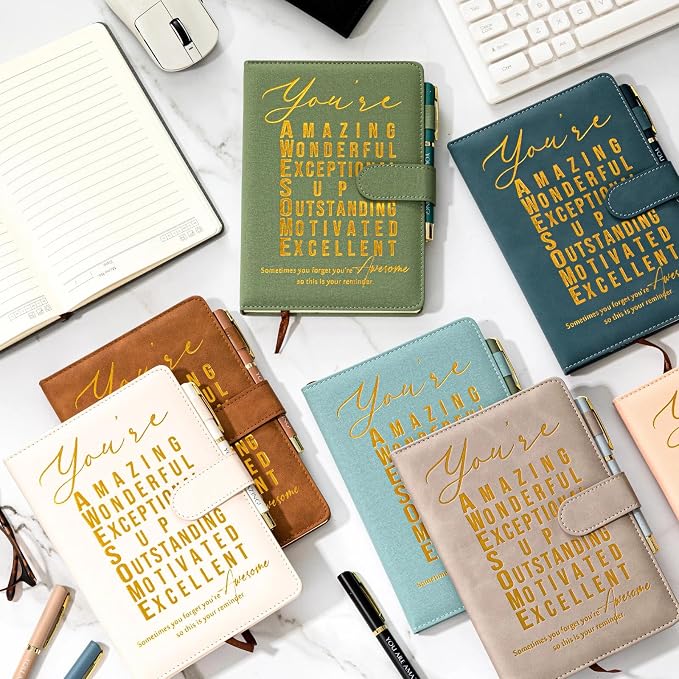 Kosiz 20 Pcs/10 Sets Employee Appreciation Gift Bulk A5 Leather Notebook Inspirational Journal Pen Thank You Gift for Men Women Coworker Teacher Office Back to School(Morandi Series,You Are Amazing)