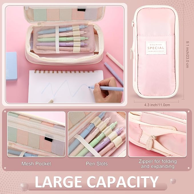 38 Pcs Aesthetic Office Supplies with Pen Case Sticky Notes Gel Pens Highlighters Correction Tapes Stationery Kit for Office Work Coworkers(Macaron Color,Elegant)