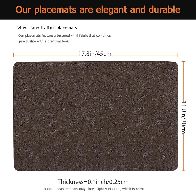 Coffee Plastic Placemats Set of 6, Faux Leather Waterproof Table Mats | Coffee Vinyl placemats,Wipeable and heat resistant table mats.Easy to clean,great for indoor and outdoor