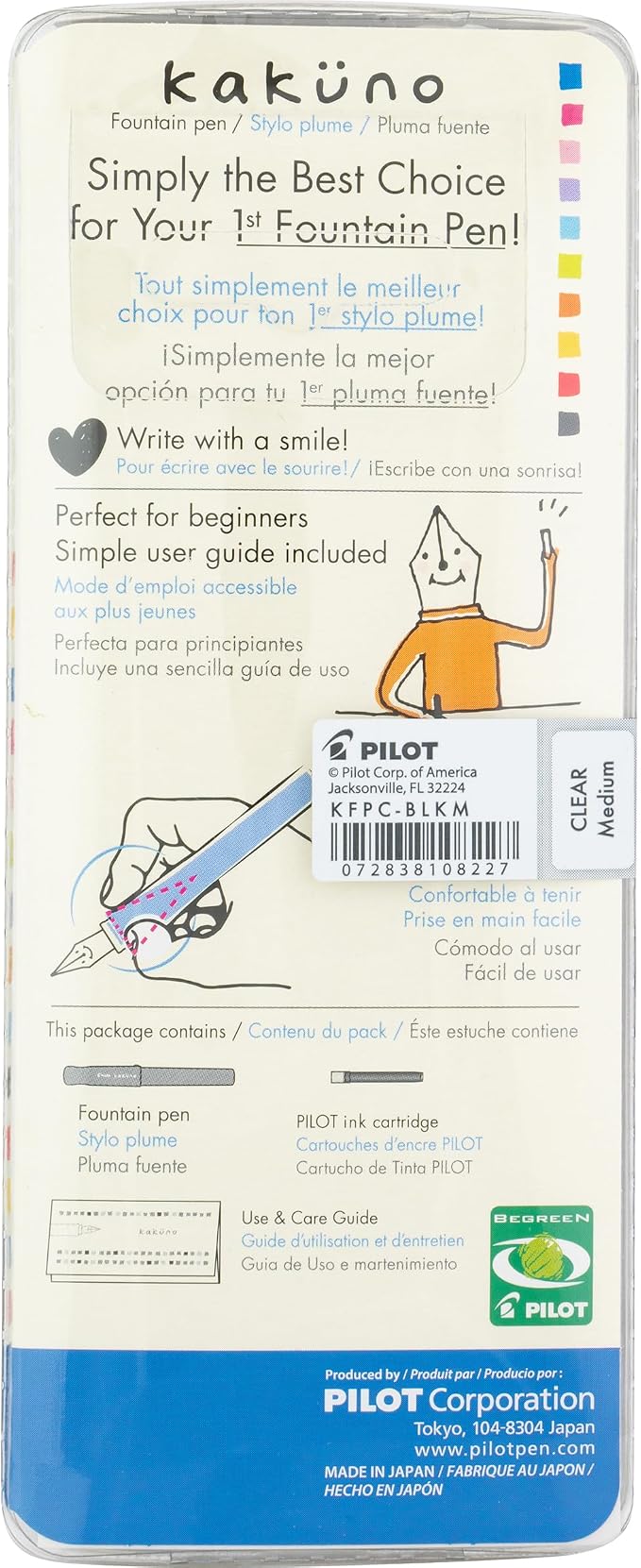 Pilot Kakuno Fountain Pen, Clear Barrel, Medium Nib, 0.5mm, Pilot Kakuno Fountain Pen Extra Fine