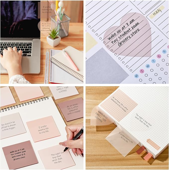 BAYTORY 500 Sheets Transparent Sticky Notes, 3 x 3 Inch Colored Memo Pads | Self-Stick Notes, Waterproof See Through, for Office & School Study Supplies